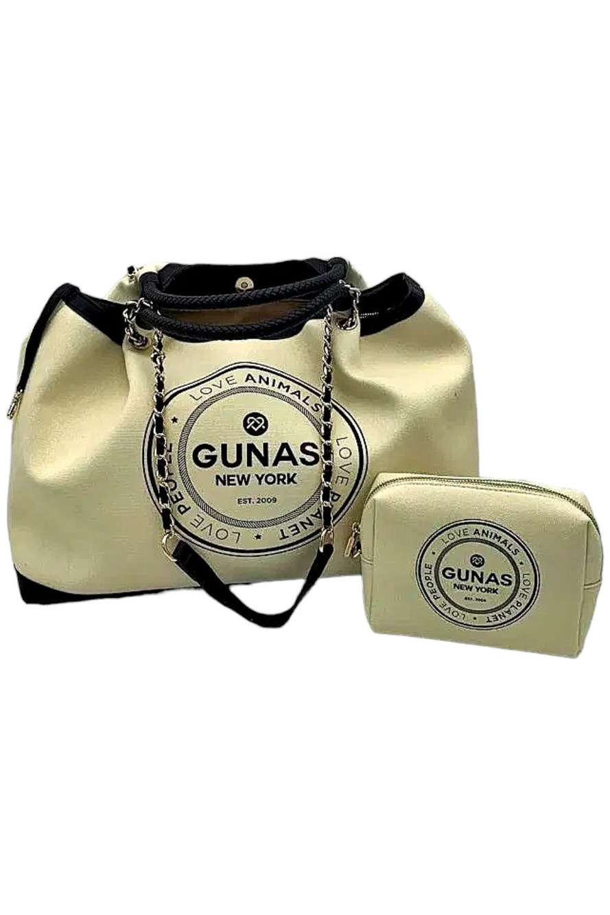 Gunas New York Canvas Double Handle Tote w/ Pouch Ruth Ivory